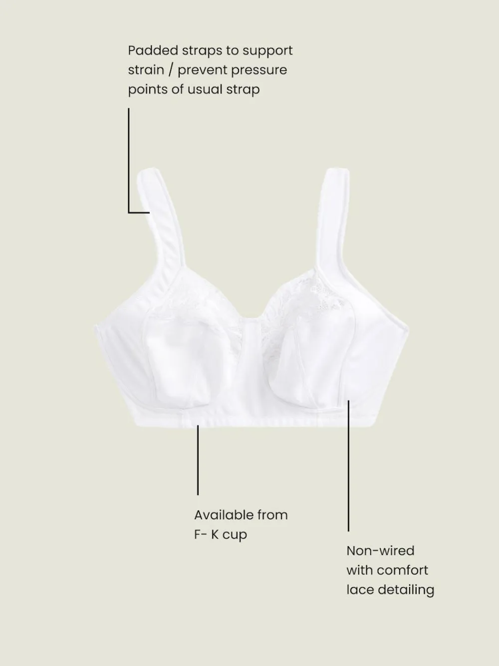Online Next F-K Ultimate Comfort Cup Padded Strap Non Pad Non Wired Bra with Side Support White