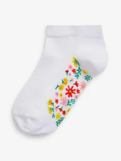 Discount Next 5 Pack Cotton Rich Footbed Trainer Socks White Floral