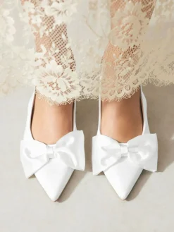 Sale Next Forever Comfort® Wedding Satin Bow Pointed Toe Slingback Heels White