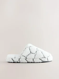 New Next White Heart Borg Mule Slippers