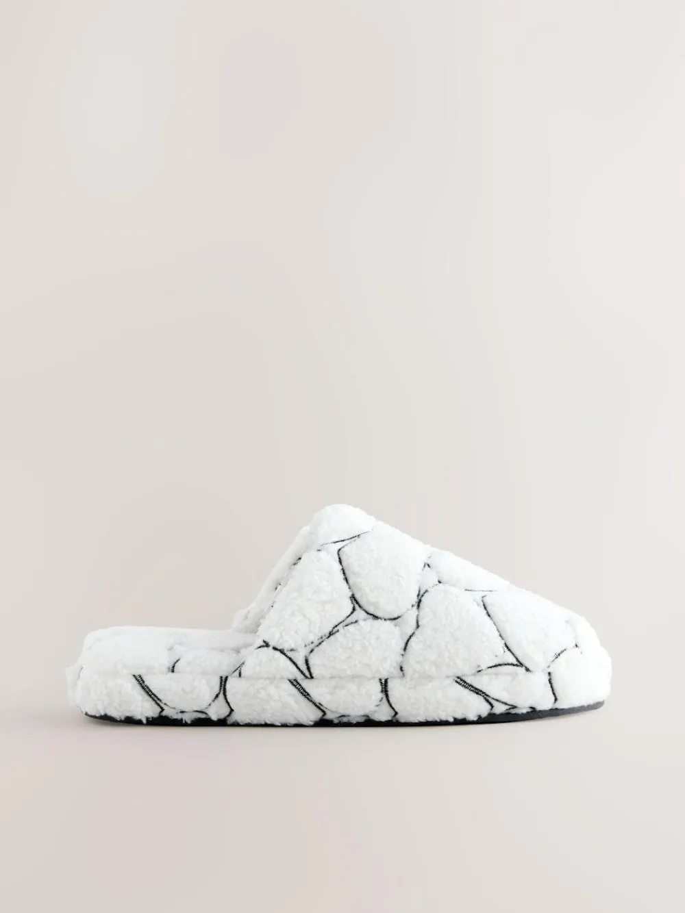 New Next White Heart Borg Mule Slippers
