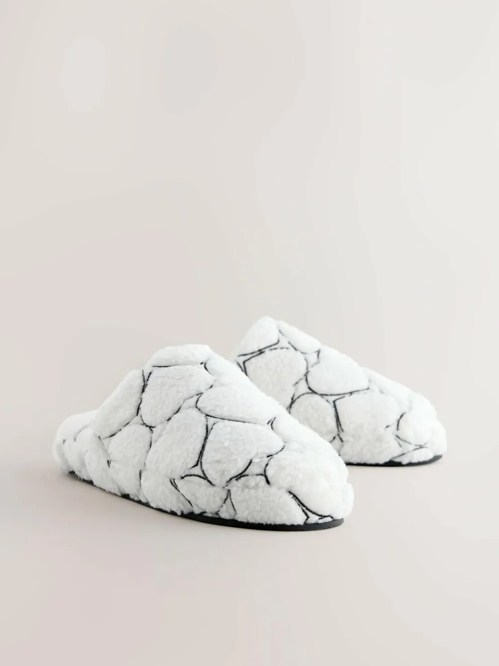 New Next White Heart Borg Mule Slippers