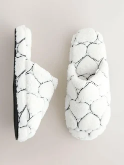 New Next White Heart Borg Mule Slippers