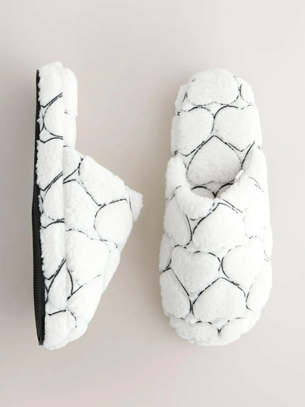 New Next White Heart Borg Mule Slippers