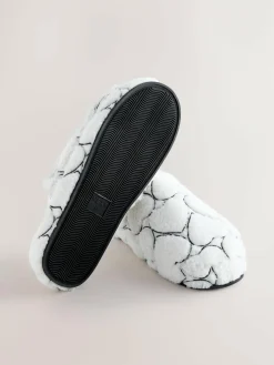 New Next White Heart Borg Mule Slippers