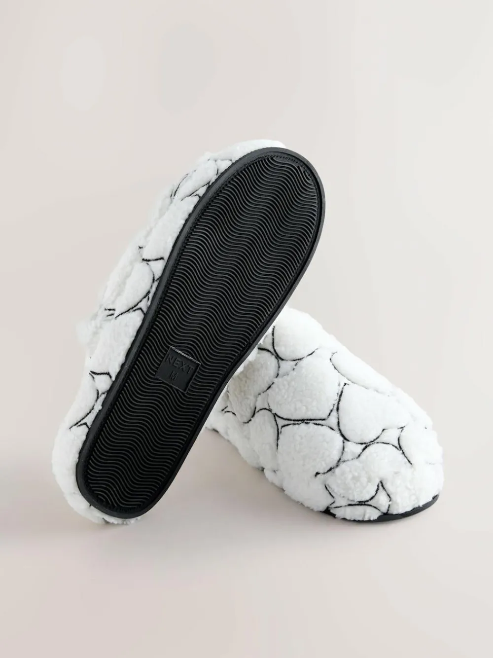 New Next White Heart Borg Mule Slippers