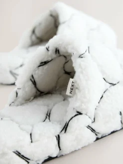 New Next White Heart Borg Mule Slippers