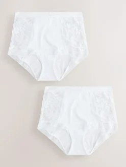 Next High Waist Lace & Microfibre Knickers 2 Pack White