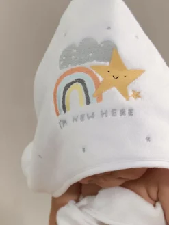 Best Next White Im New Here 100% Cotton Hooded Baby Towel