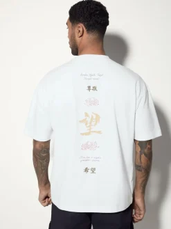 Next White Japan Relaxed Fit Graphic Print Heavy Weight T-Shirt