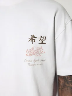 Next White Japan Relaxed Fit Graphic Print Heavy Weight T-Shirt