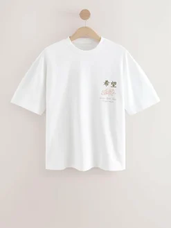 Next White Japan Relaxed Fit Graphic Print Heavy Weight T-Shirt