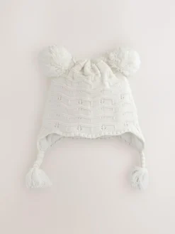 Online Next Baby Pointelle Double Pom Trapper Hat (0mths-2yrs) White Knitted
