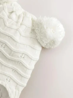 Online Next Baby Pointelle Double Pom Trapper Hat (0mths-2yrs) White Knitted
