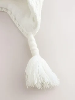 Online Next Baby Pointelle Double Pom Trapper Hat (0mths-2yrs) White Knitted