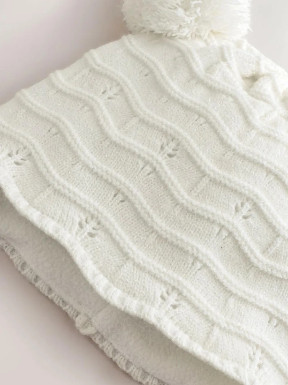 Online Next Baby Pointelle Double Pom Trapper Hat (0mths-2yrs) White Knitted