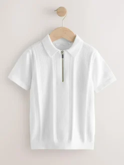 Outlet Next White Knitted Zip Neck Polo Shirt (3-16yrs)