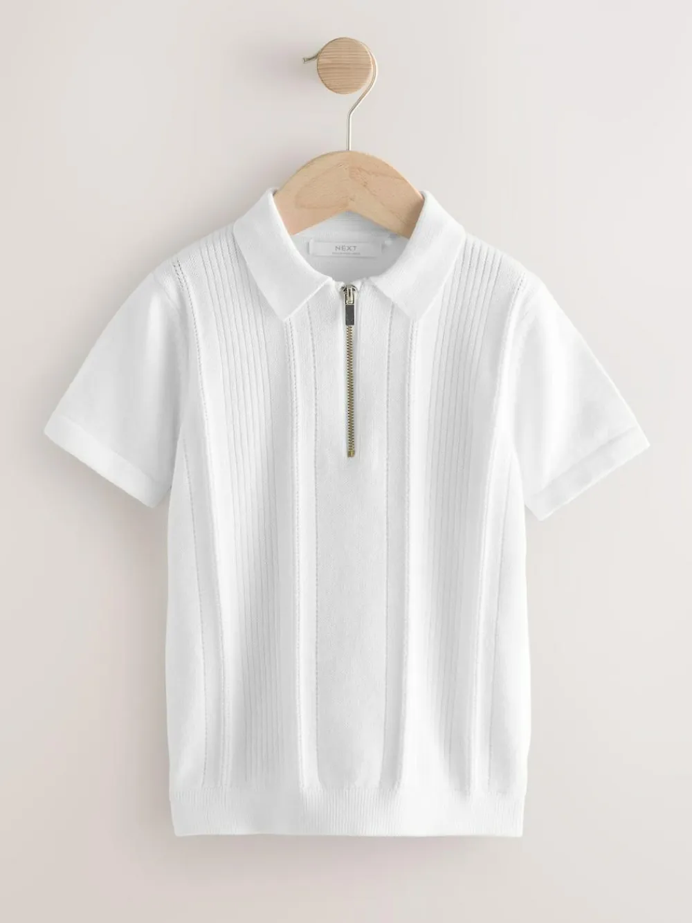 Outlet Next White Knitted Zip Neck Polo Shirt (3-16yrs)