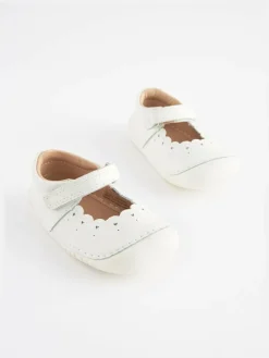 Hot Next White Leather Wide Fit (G) Crawler Mary Jane Shoes