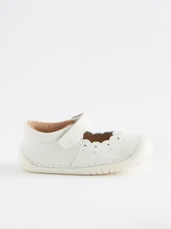 Hot Next White Leather Wide Fit (G) Crawler Mary Jane Shoes