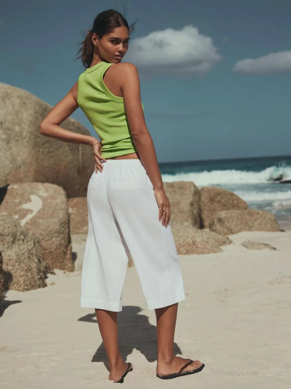 Discount Next White Linen Blend Pull On Shorts