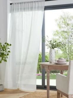 Clearance Next Linen Look Slot Top Voile Unlined Sheer Panel Curtain White