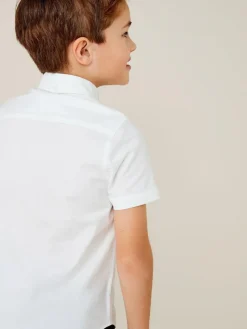 Next White Logo Short Sleeve Cotton Rich Oxford Shirt (3-16yrs)^BOY Shirts