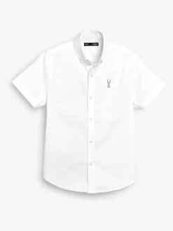 Next White Logo Short Sleeve Cotton Rich Oxford Shirt (3-16yrs)^BOY Shirts