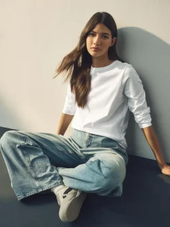 Next White Long Sleeve Crew Neck T-Shirt^Women Nightwear|Tops & T-Shirts