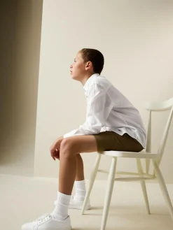 Next White Long Sleeve Relaxed Linen Blend Shirt (3-16yrs)^BOY Shirts