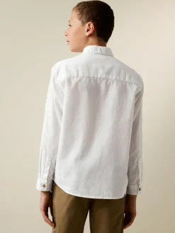 Next White Long Sleeve Relaxed Linen Blend Shirt (3-16yrs)^BOY Shirts