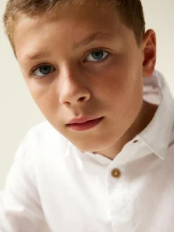 Next White Long Sleeve Relaxed Linen Blend Shirt (3-16yrs)^BOY Shirts