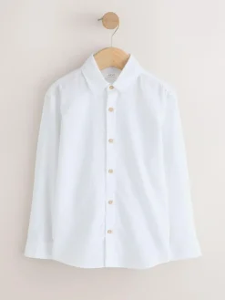 Next White Long Sleeve Relaxed Linen Blend Shirt (3-16yrs)^BOY Shirts