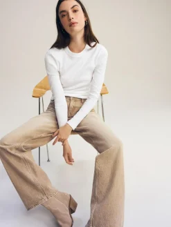 Next White Long Sleeve Ribbed Crew Neck Top^Women Nightwear|Tops & T-Shirts