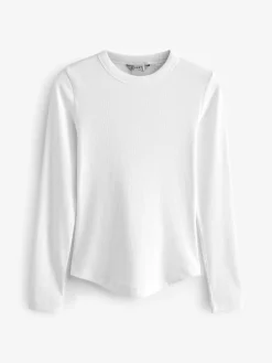 Next White Long Sleeve Ribbed Crew Neck Top^Women Nightwear|Tops & T-Shirts