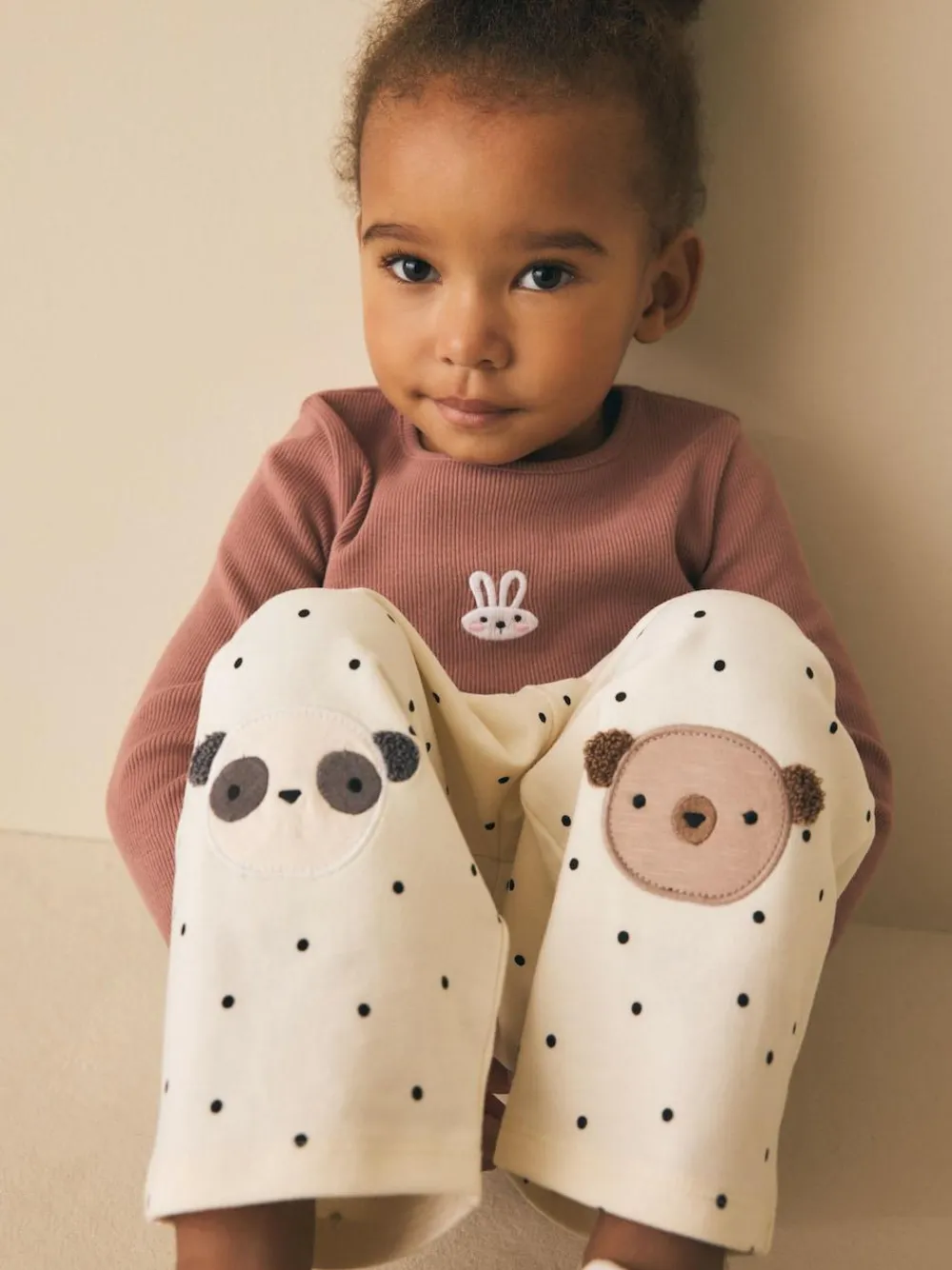 Next Embellished Barrel Trousers (3mths-7yrs) White Mono Spot Bears