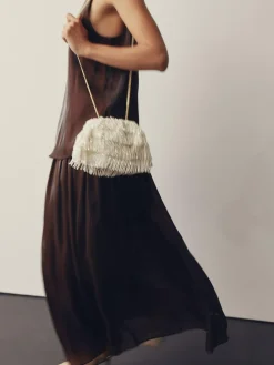 Hot Next White Pearl Effect Embellished Fringe Clutch Bag