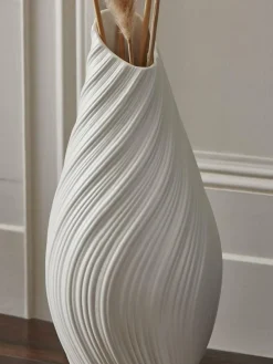 Next White Pleated Ceramic Extra Large Vase^ Vases