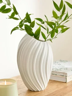 Clearance Next White Pleated Ceramic Medium Vase