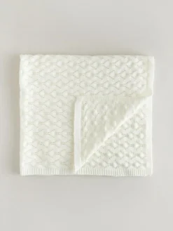 New Next White Pointelle Stitch Knitted Blanket