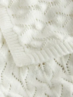 New Next White Pointelle Stitch Knitted Blanket