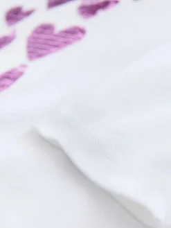 New Next Long Sleeve Sequin Top (3-16yrs) White Rainbow Hearts