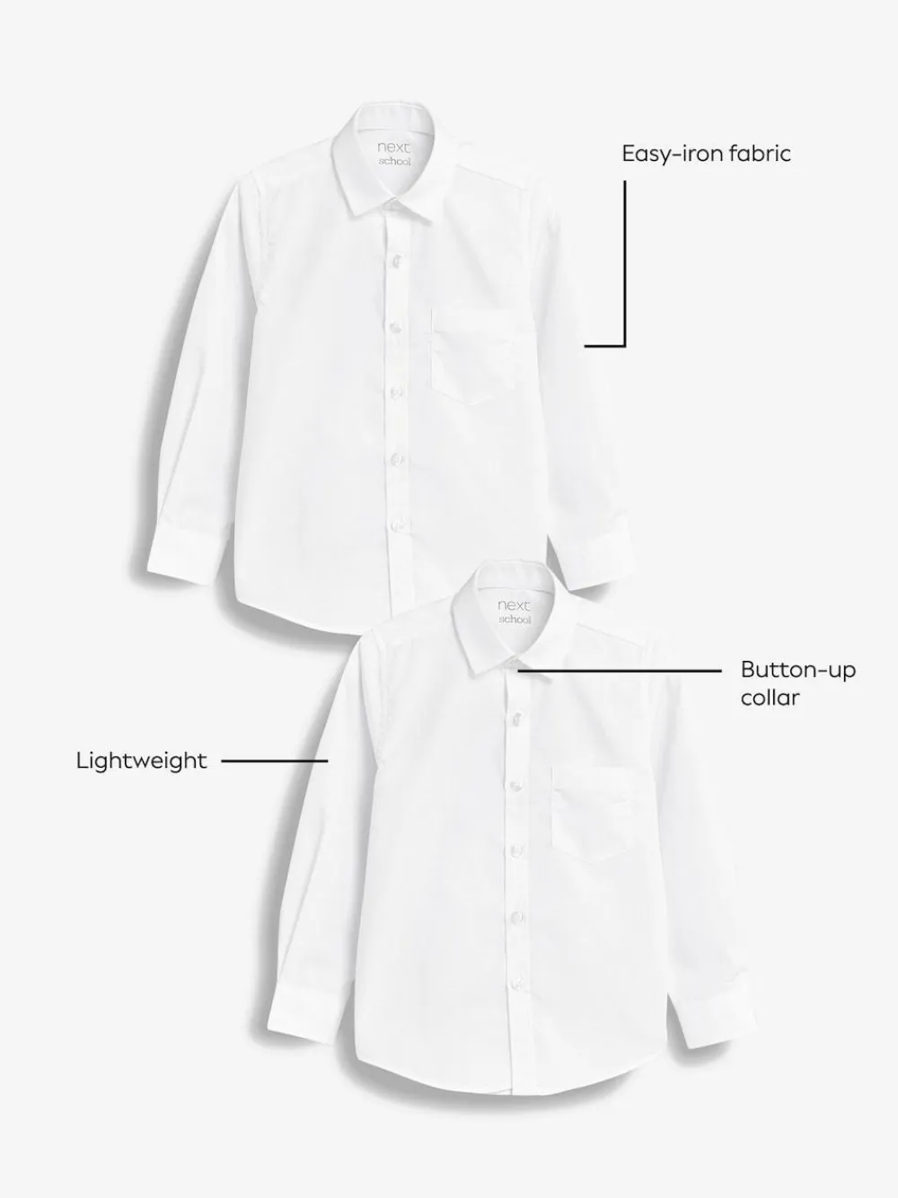 Next Regular Fit 2 Pack Long Sleeve School Shirts (3-17yrs)^BOY Shirts