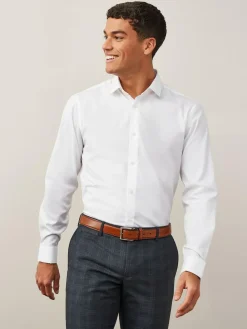 New Next Regular Fit Easy Care Double Cuff Smart Shirt White