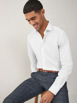 Online Next White Regular Fit Easy Care Single Cuff Smart Shirt
