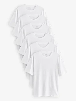 Next White Regular Fit Essential Cotton T-Shirts 6 Pack^ Nightwear|Tops & T-Shirts