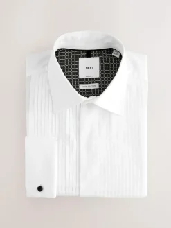 Clearance Next White Regular Fit Occasion Pleated Bib Double Cuff Dress Shirt