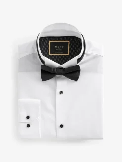 Best Next White Regular Fit Slim Fit Single Cuff Shirt With Wing Collar And Bow Tie Pack