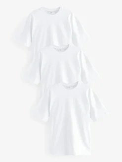 Next White Relaxed Fit Heavyweight T-Shirts 3 Pack^ Nightwear|Tops & T-Shirts