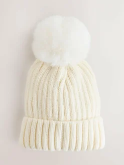Next White Rib Pom Beanie (3mths-16yrs)^ Hats, Gloves & Scarves|Hats